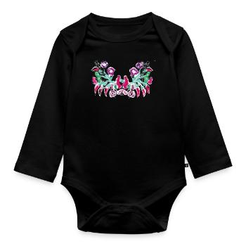 hungarian flowers,tendrils,floral,pink,flowers - Organic Longsleeve Baby Bodysuit - black - Front