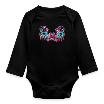 ungarische blumen,Ranke,floral,pink,Blumen - Baby Bio-Langarm-Body - Schwarz - Vorne