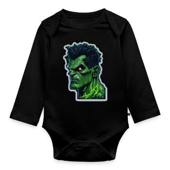 Green Monster Halloween - Organic Longsleeve Baby Bodysuit - black - Front