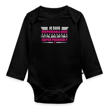 Je Suis Responsable QHSE idée cadeau femme shirt - Body Bébé bio manches longues - noir - Devant