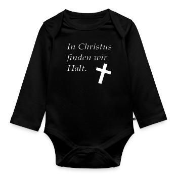 In Christus finden wir Halt - Baby Bio-Langarm-Body - Schwarz - Vorne