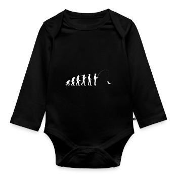 Fishing evolution - development to become an angler - Organic Longsleeve Baby Bodysuit - black - Front
