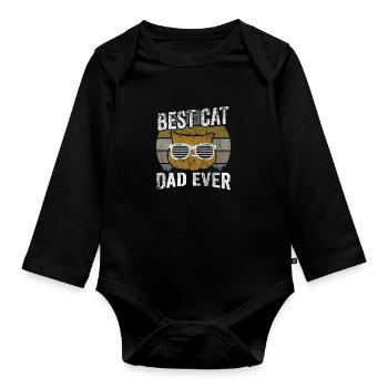 Meilleur chat papa jamais vintage chat papa père cadeau - Body Bébé bio manches longues - noir - Devant