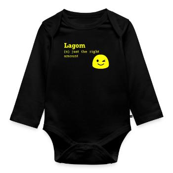 Lagom just the right amount Swedish gift - Organic Longsleeve Baby Bodysuit - black - Front