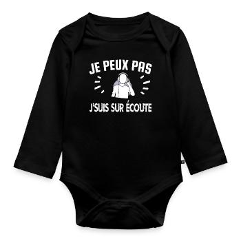 je peux pas je suis sur écoute - Body Bébé bio manches longues - noir - Devant