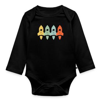 Vintage-Retro-Raketen-Raumschiff | Luft- und Raumfahrtingenieur - Baby Bio-Langarm-Body - Schwarz - Vorne