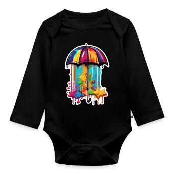 Umbrella / Weather / Precipitation / Raindrops - Organic Longsleeve Baby Bodysuit - black - Front