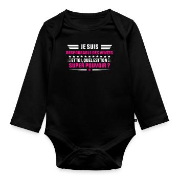 Je Suis Responsable des ventes idée cadeau femme - Body Bébé bio manches longues - noir - Devant