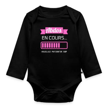 ABDOS ABDOMINAUX EN COURS idée cadeau humour - Body Bébé bio manches longues - noir - Devant