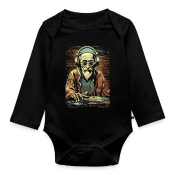 Cooler Hippie DJ im besten Alter - Baby Bio-Langarm-Body - Schwarz - Vorne