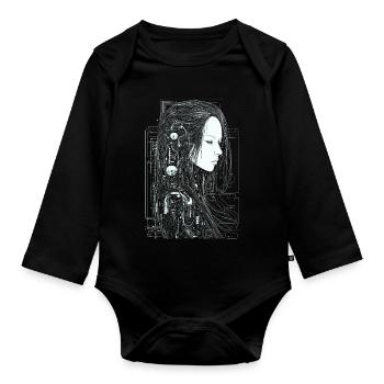 Schöne Cyborg Gothic Frau mit langen Haaren - Baby Bio-Langarm-Body - Schwarz - Vorne