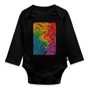 Cool, Surreal Rainbow Retro Tubes Pattern - Organic Longsleeve Baby Bodysuit - black - Front