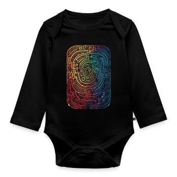 Cool, Surreal Rainbow Retro Tubes Pattern - Organic Longsleeve Baby Bodysuit - black - Front