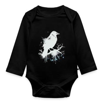 Weißer Rabe, Krähe als Ink Skizze - Baby Bio-Langarm-Body - Schwarz - Vorne