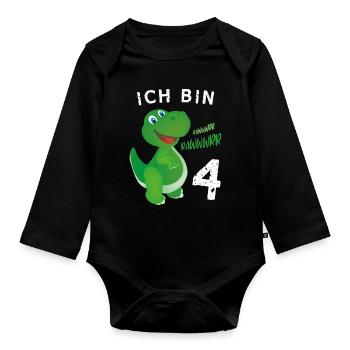 Ich bin 4 Jahre alt Dino Geburtstagsgeschenk - Baby Bio-Langarm-Body - Schwarz - Vorne
