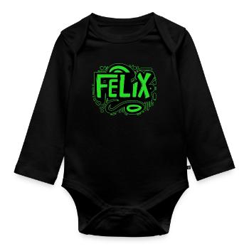 Felix Name Graffiti green - Organic Longsleeve Baby Bodysuit - black - Front