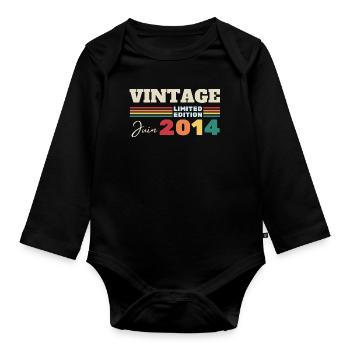 Vintage Juin 2014 cadeau anniversaire - Body Bébé bio manches longues - noir - Devant