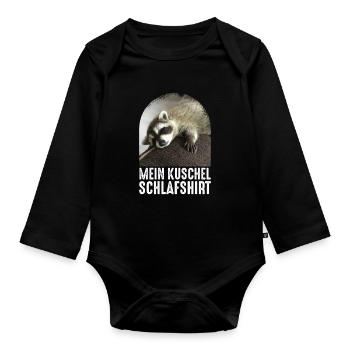 Mein kuschel Schlafshirt Affee Waschbär - Baby Bio-Langarm-Body - Schwarz - Vorne