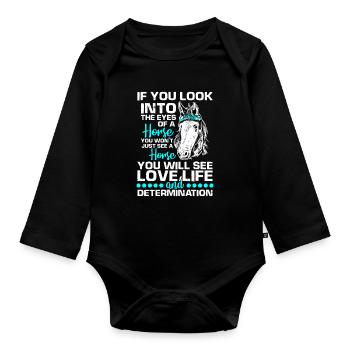 Western Riding Horses Stuff Stallion Riding Horses Girls - Organic Longsleeve Baby Bodysuit - black - Front