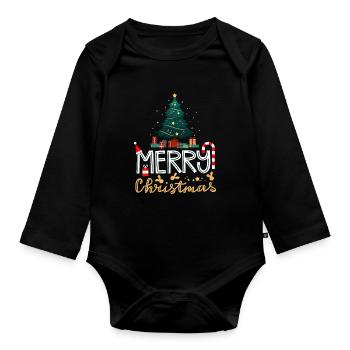 Noël 24.12. Arbre de Noël Sainte Nuit Sainte - Body Bébé bio manches longues - noir - Devant