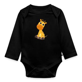 Baby Giraffe Giraffe Baby Giraffe Sugar Sweet Comic - Organic Longsleeve Baby Bodysuit - black - Front