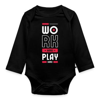 Work hard - Organic Longsleeve Baby Bodysuit - black - Front