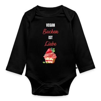 Vegan Backen ist Liebe | Geschenkidee - Baby Bio-Langarm-Body - Schwarz - Vorne