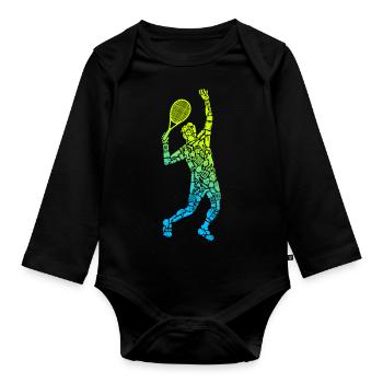 Tennisspieler Symbole Tennistrainer Jungen Tennis - Baby Bio-Langarm-Body - Schwarz - Vorne