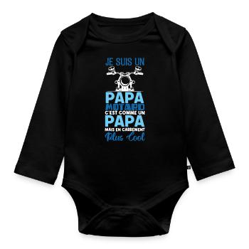 papa motard. Cadeau papa motard. père motard. - Body Bébé bio manches longues - noir - Devant