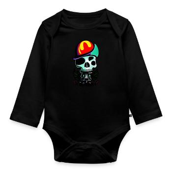 Multicolored sqelette - Organic Longsleeve Baby Bodysuit - black - Front