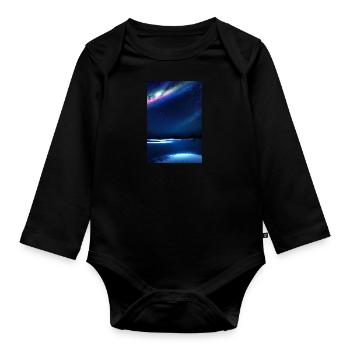polarlichter, nachts,sterne,schnee,spiegelung - Baby Bio-Langarm-Body - Schwarz - Vorne