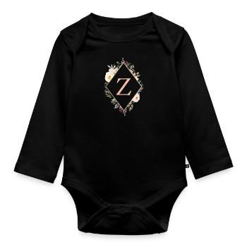 Z Monogram, Floral, Boho - Organic Longsleeve Baby Bodysuit - black - Front