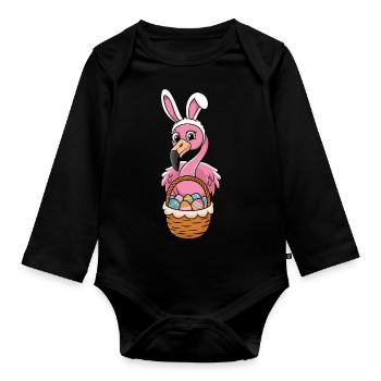 Pretty Easter Flamingo with Easter Basket - Baby Bio-Langarm-Body - Schwarz - Vorne