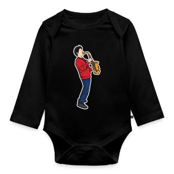 Drôle de garçon de saxophone - Body Bébé bio manches longues - noir - Devant