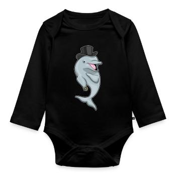 Delfin Bräutigam Ehering Hochzeit - Baby Bio-Langarm-Body - Schwarz - Vorne