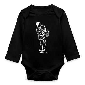 Dessin de garçon au saxophone - Body Bébé bio manches longues - noir - Devant
