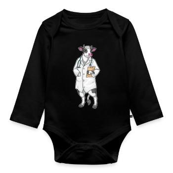 Kuh Arzt Stethoskop - Baby Bio-Langarm-Body - Schwarz - Vorne