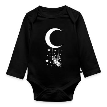 Astronaut on Lunar Swing - Organic Longsleeve Baby Bodysuit - black - Front