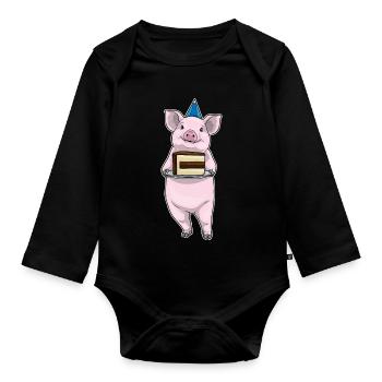 Gâteau d’anniversaire de cochon - Body Bébé bio manches longues - noir - Devant