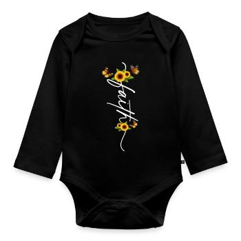 Christian Sunflower Positivity God Religion - Organic Longsleeve Baby Bodysuit - black - Front