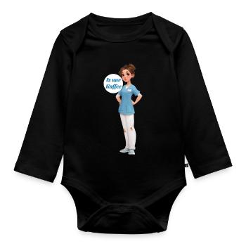 Kaffee-Nurse: Cartoonpflegerin im Dienst - Baby Bio-Langarm-Body - Schwarz - Vorne