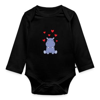 Amour d’hippopotame - Body Bébé bio manches longues - noir - Devant