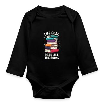 Read all books - Organic Longsleeve Baby Bodysuit - black - Front