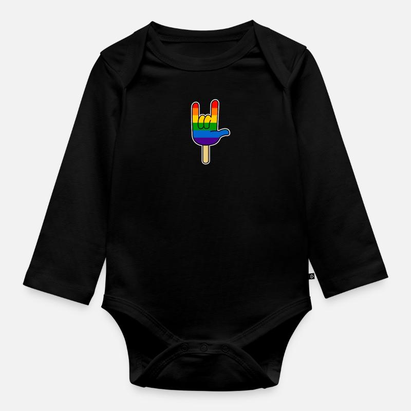 Rock ´n Roll - I Love You, Eis am Stiel Regenbogen - Baby Bio-Langarm-Body - Schwarz