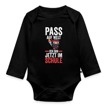1.Klasse Ninja Erstklässler Geschenk - Baby Bio-Langarm-Body - Schwarz - Vorne