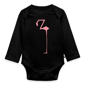 Flamingo square edged rectangular long gift - Organic Longsleeve Baby Bodysuit - black - Front
