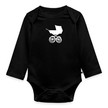 Strollers in white! Kids Pig Wagon Idea - Organic Longsleeve Baby Bodysuit - black - Front