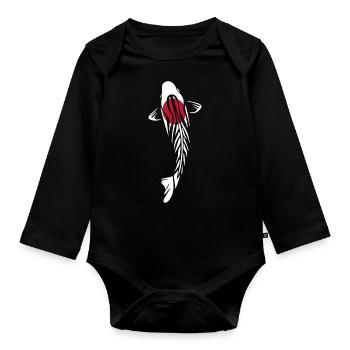 Koi Karpfen Mosaik Mandala Japan Flagge - Baby Bio-Langarm-Body - Schwarz - Vorne
