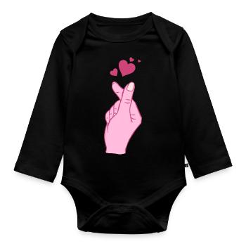 Finger Heart Korean Pop Music Symbole de la main - Body Bébé bio manches longues - noir - Devant