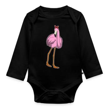 Flamingo-Halstuch - Baby Bio-Langarm-Body - Schwarz - Vorne